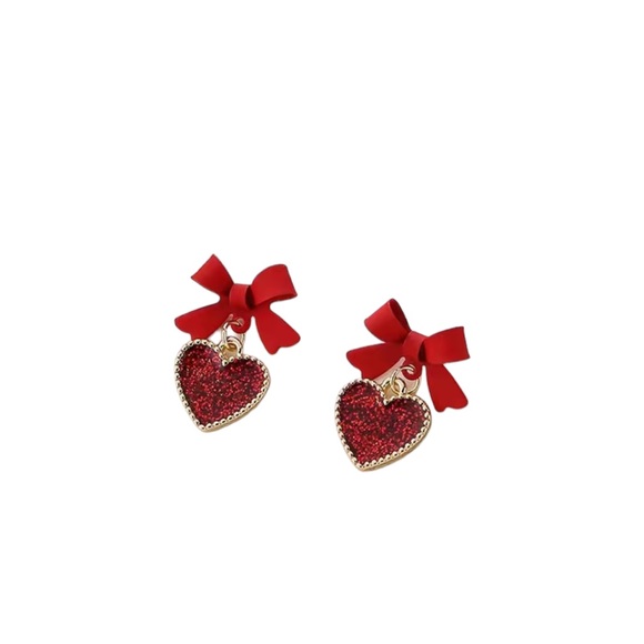 Red and Gold Bowknot Drop Earrings - Picture 6 of 7